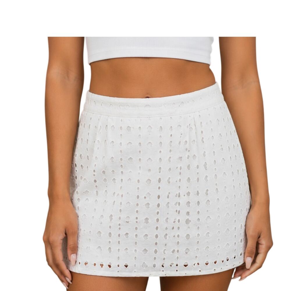 Alya White Eyelet Mini Skirt Small Boho Cottagecore Summer Cotton